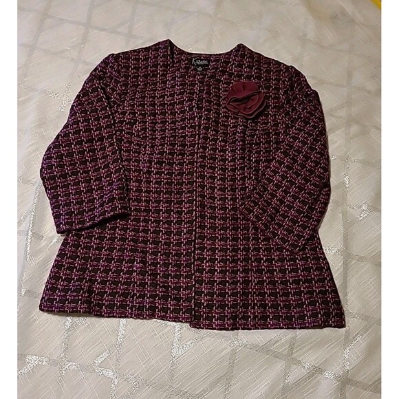 K Studio Collection Sweater Open Cardigan Womens 18 Black Purple Woven Knit - Picture 8 of 14